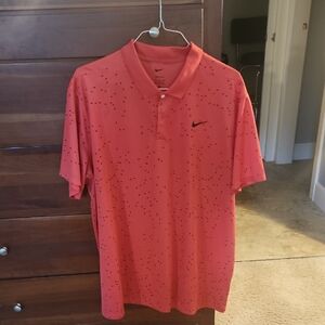 Nike Men's Red Polo Shirt with Black Dots